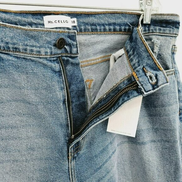 Ms Cello High Rise Mom Jeans 18 Medium Wash Distressed Ripped Denim Stretchy New - Picture 4 of 13